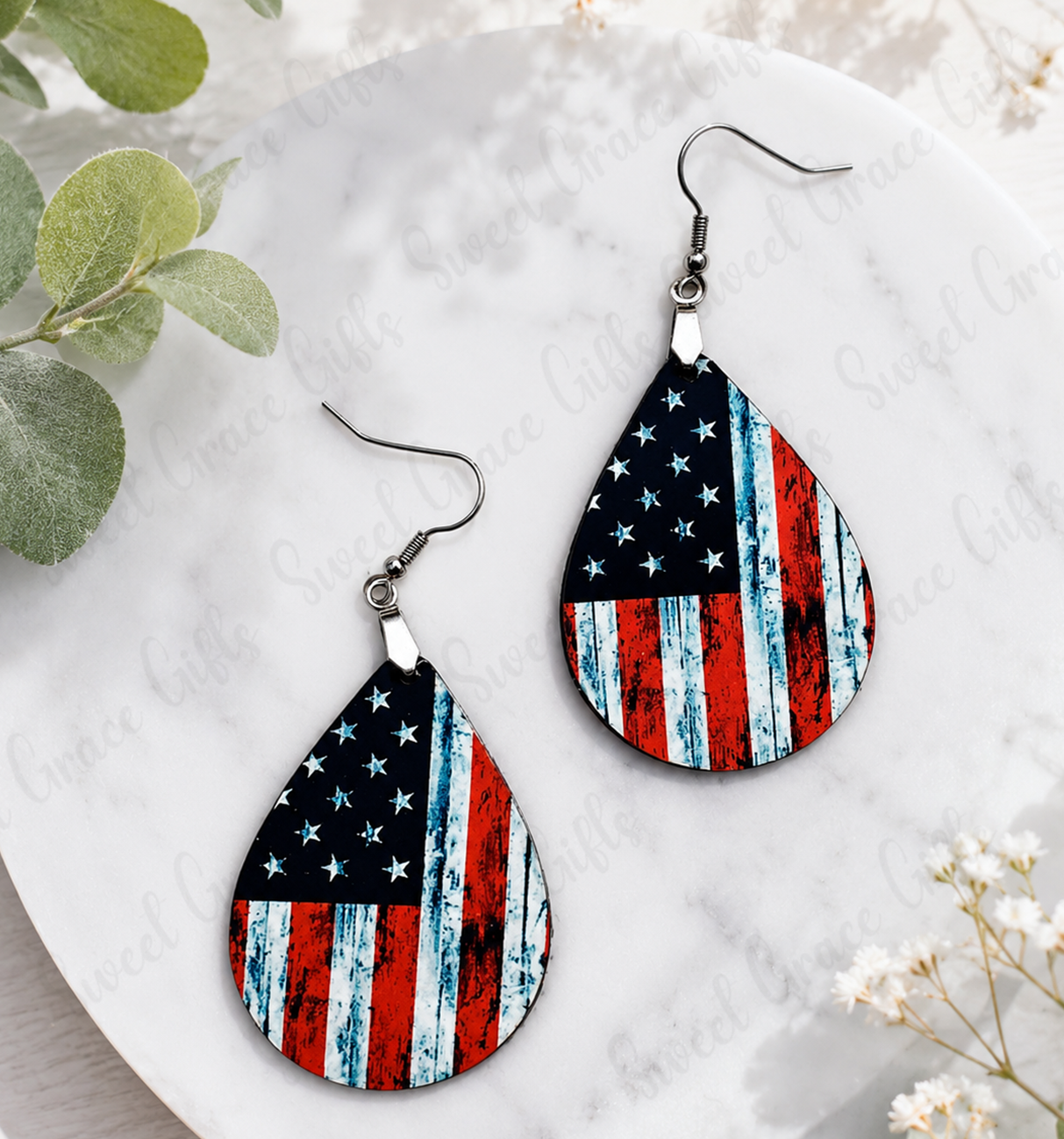 American Flag Teardrop Earrings | Patriotic Dangle Earrings | USA Flag Jewelry | 4th of July Earrings | Red White Blue Gift