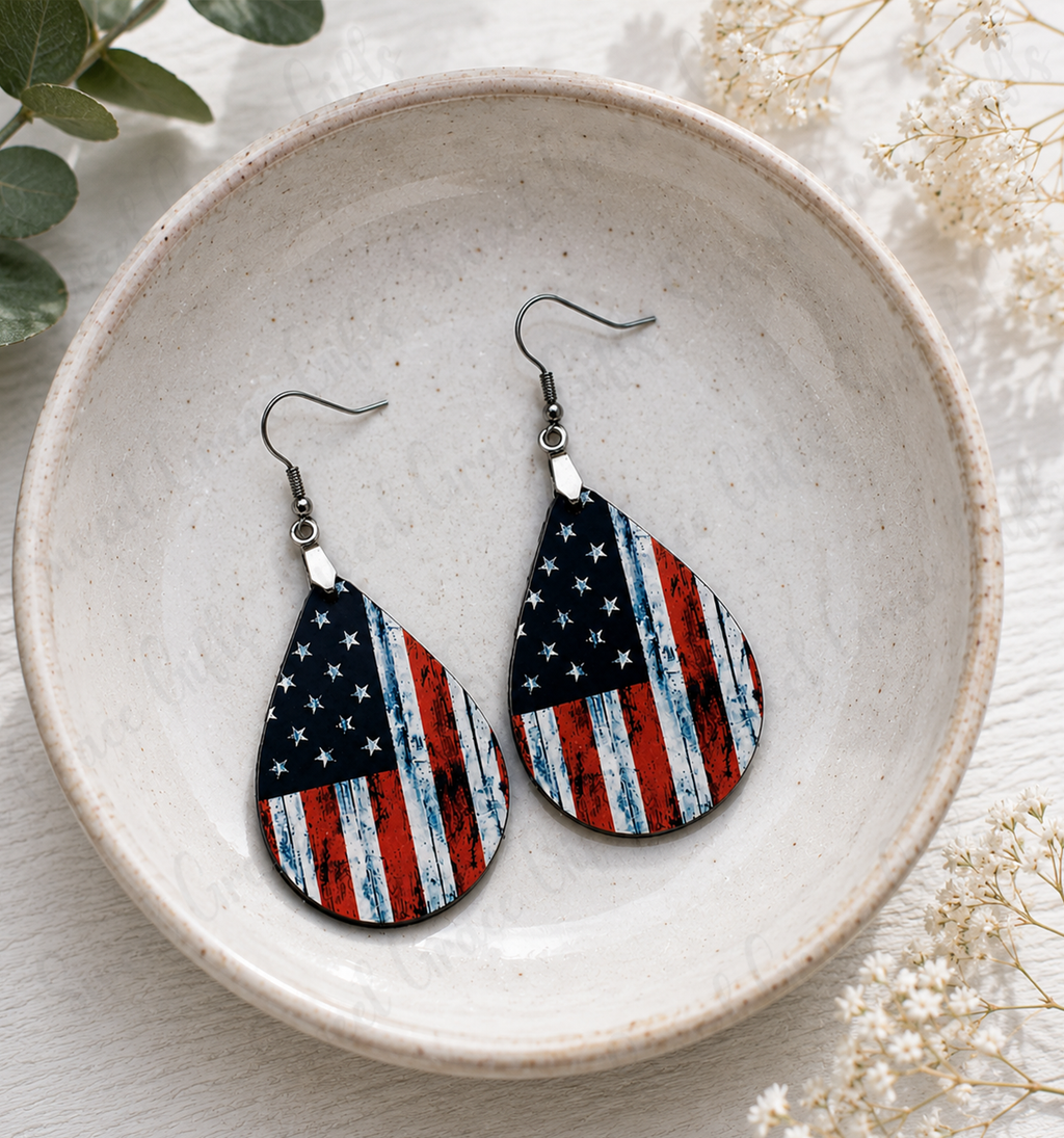 American Flag Teardrop Earrings | Patriotic Dangle Earrings | USA Flag Jewelry | 4th of July Earrings | Red White Blue Gift