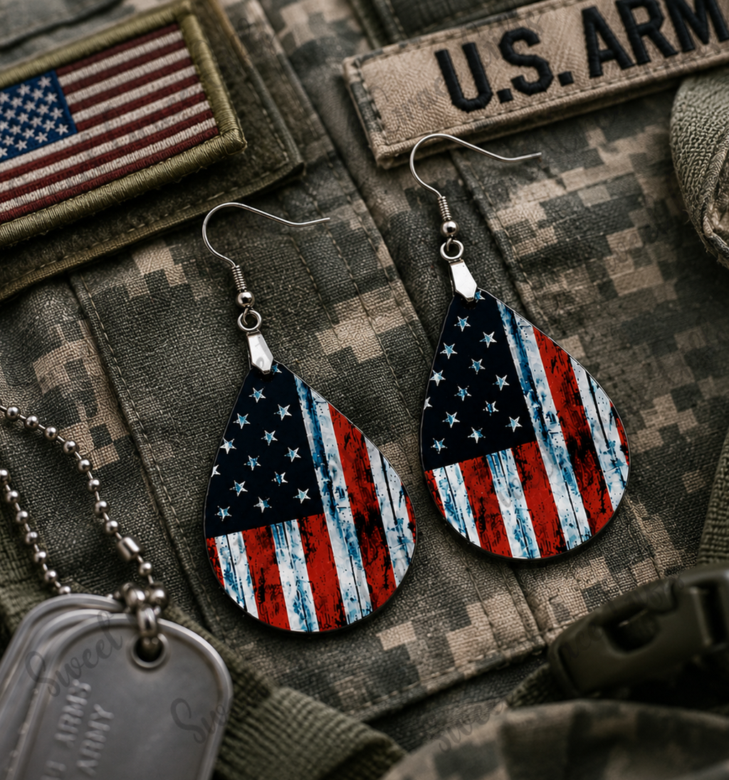 American Flag Teardrop Earrings | Patriotic Dangle Earrings | USA Flag Jewelry | 4th of July Earrings | Red White Blue Gift