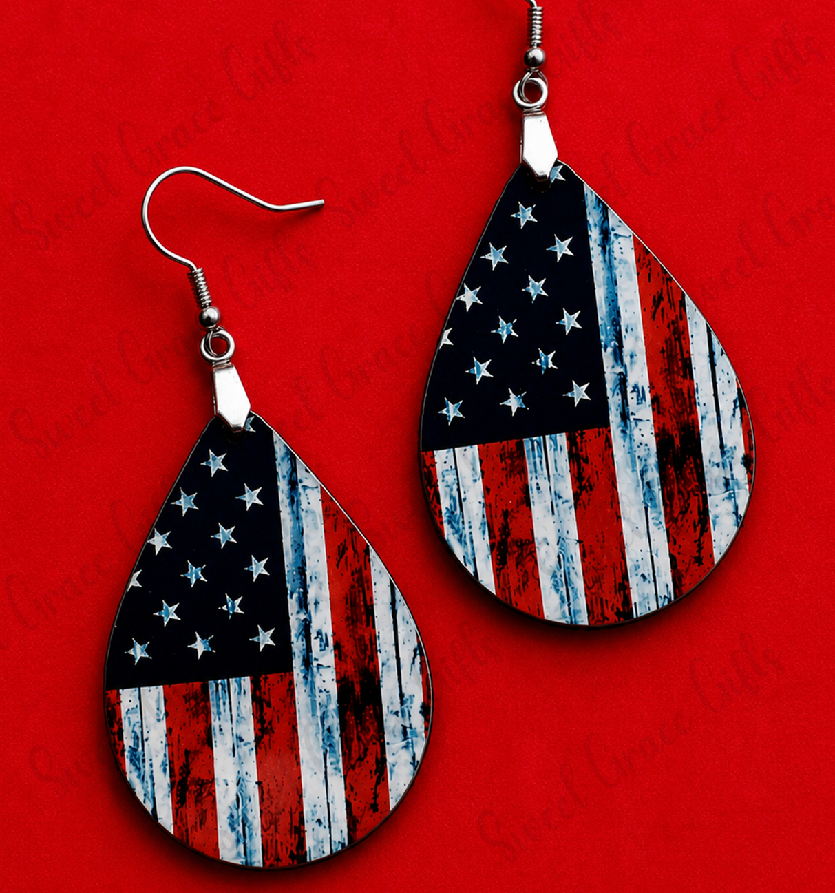 American Flag Teardrop Earrings | Patriotic Dangle Earrings | USA Flag Jewelry | 4th of July Earrings | Red White Blue Gift