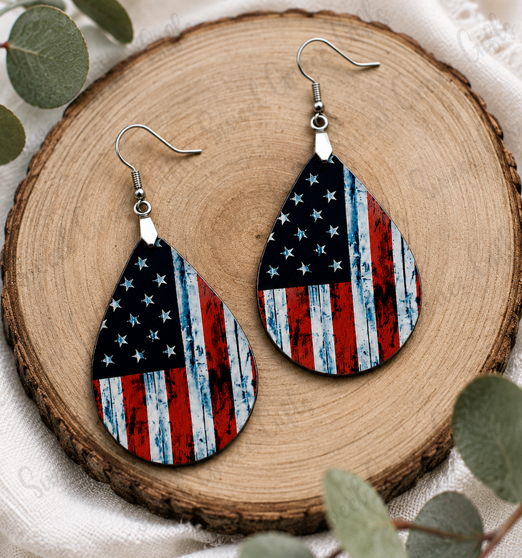 American Flag Teardrop Earrings | Patriotic Dangle Earrings | USA Flag Jewelry | 4th of July Earrings | Red White Blue Gift