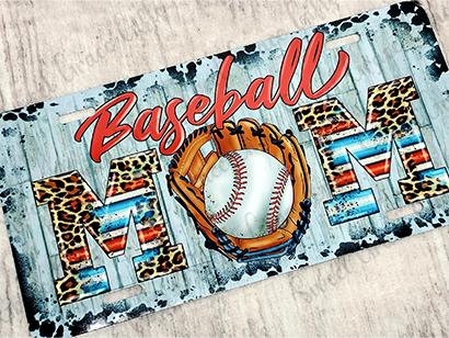 Baseball Mom Car Tag License Plate | Custom Sports Mom Gift | Leopard & Vintage Wood Style | Baseball Mom Accessories | Car Decor