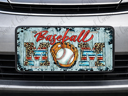 Baseball Mom Car Tag License Plate | Custom Sports Mom Gift | Leopard & Vintage Wood Style | Baseball Mom Accessories | Car Decor
