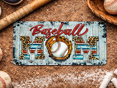 Baseball Mom Car Tag License Plate | Custom Sports Mom Gift | Leopard & Vintage Wood Style | Baseball Mom Accessories | Car Decor