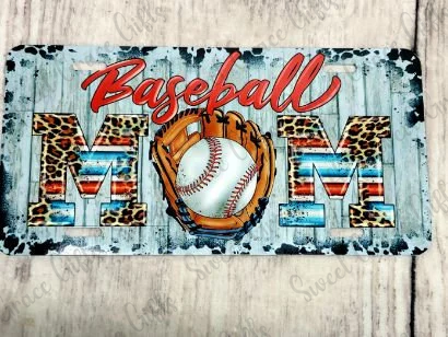 Baseball Mom Car Tag License Plate | Custom Sports Mom Gift | Leopard & Vintage Wood Style | Baseball Mom Accessories | Car Decor
