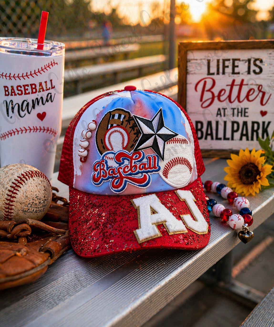 Baseball Mom Hat, Red White Blue Glitter Trucker Hat, Patriotic Baseball Cap, Game Day Hat, Sports Mom Gift