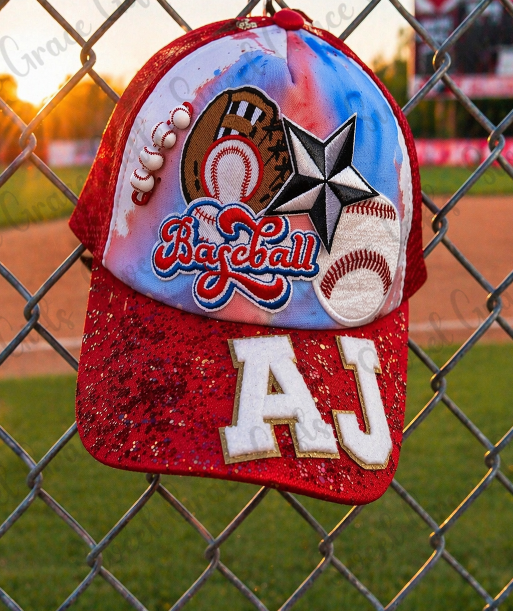 Baseball Mom Hat, Red White Blue Glitter Trucker Hat, Patriotic Baseball Cap, Game Day Hat, Sports Mom Gift