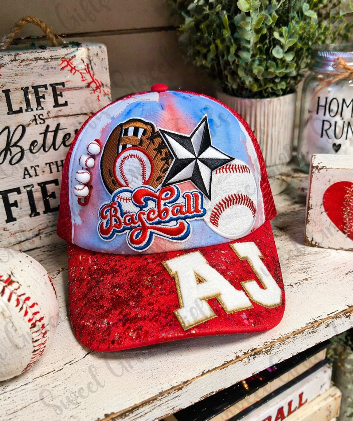 Baseball Mom Hat, Red White Blue Glitter Trucker Hat, Patriotic Baseball Cap, Game Day Hat, Sports Mom Gift