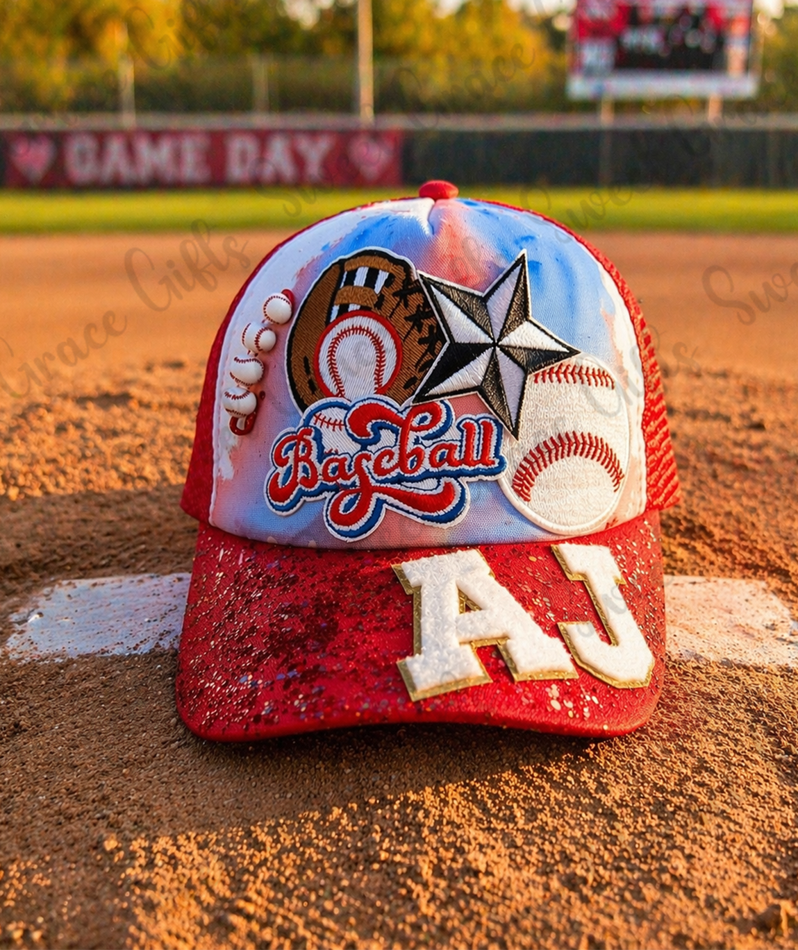 Baseball Mom Hat, Red White Blue Glitter Trucker Hat, Patriotic Baseball Cap, Game Day Hat, Sports Mom Gift