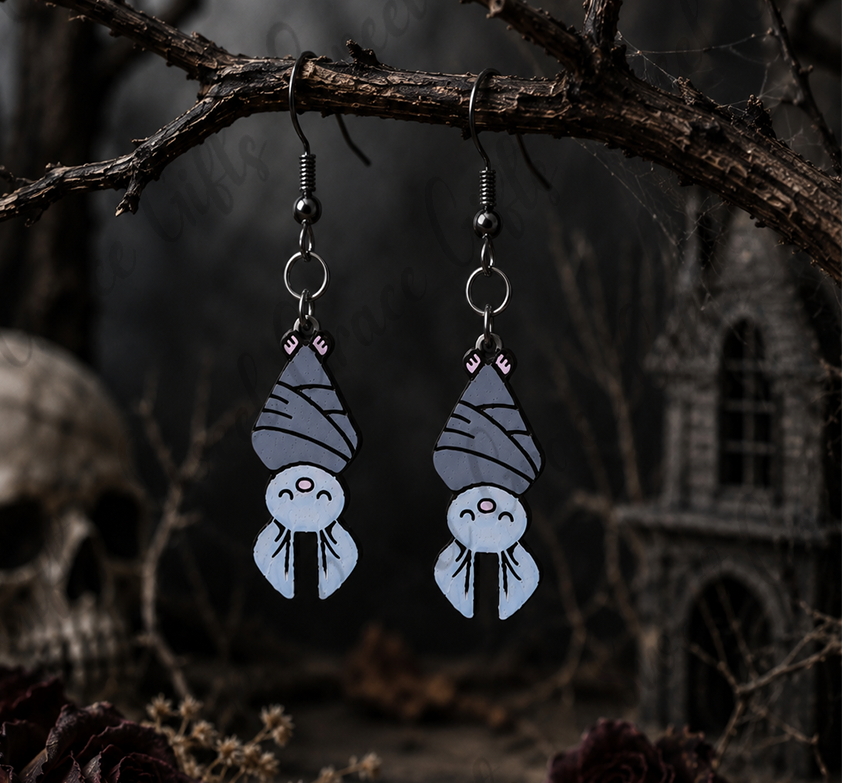 Cute Bat Dangle Earrings | Kawaii Bat Earrings | Gothic Halloween Jewelry | Lightweight Wooden Bat Earrings Gift
