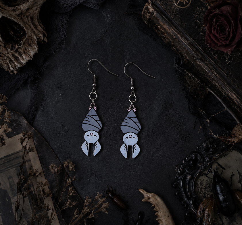 Cute Bat Dangle Earrings | Kawaii Bat Earrings | Gothic Halloween Jewelry | Lightweight Wooden Bat Earrings Gift