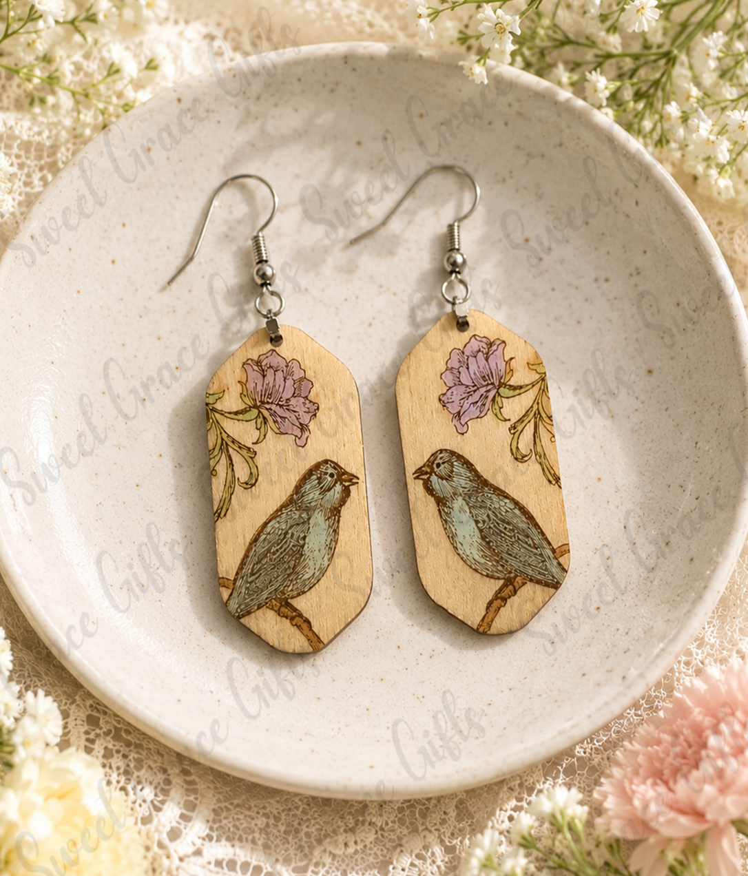 earrings, wood earrings, bird earrings, bird earrings dangle, wood dangle earrings, bird lover, bird lover gift, bird lover earrings