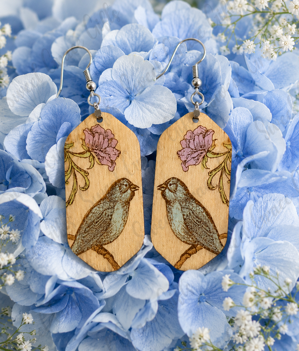 earrings, wood earrings, bird earrings, bird earrings dangle, wood dangle earrings, bird lover, bird lover gift, bird lover earrings