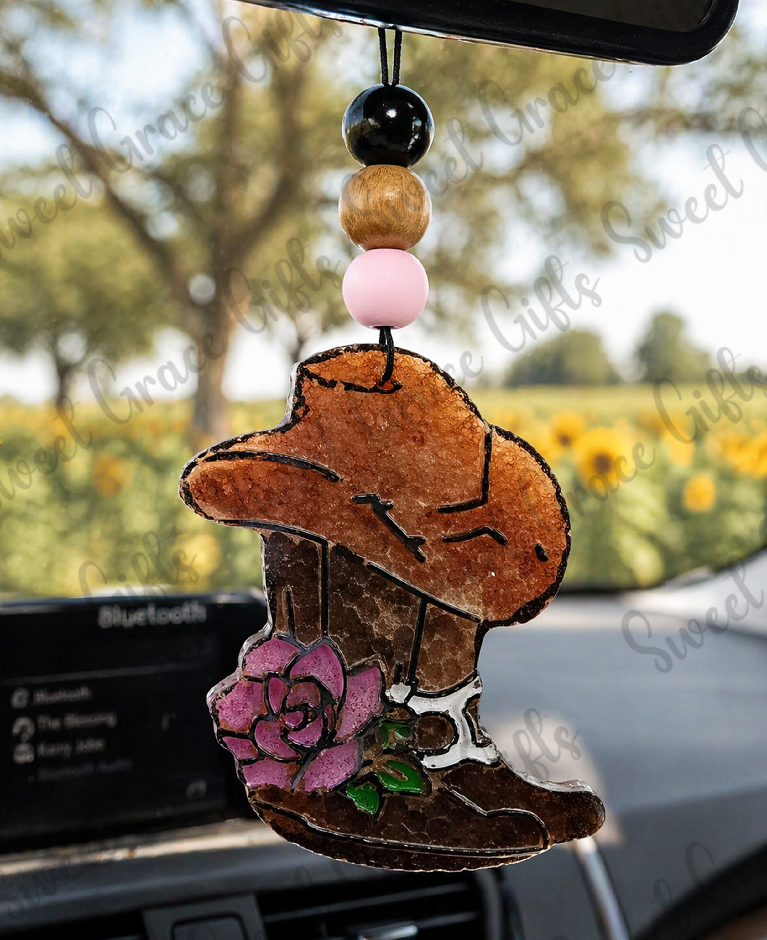Cowgirl Boot Car Freshie with Pink Floral Design | Western Car Air Freshener | Handmade Hanging Car Charm | Cute Cowgirl Gift | Rustic Car Decor