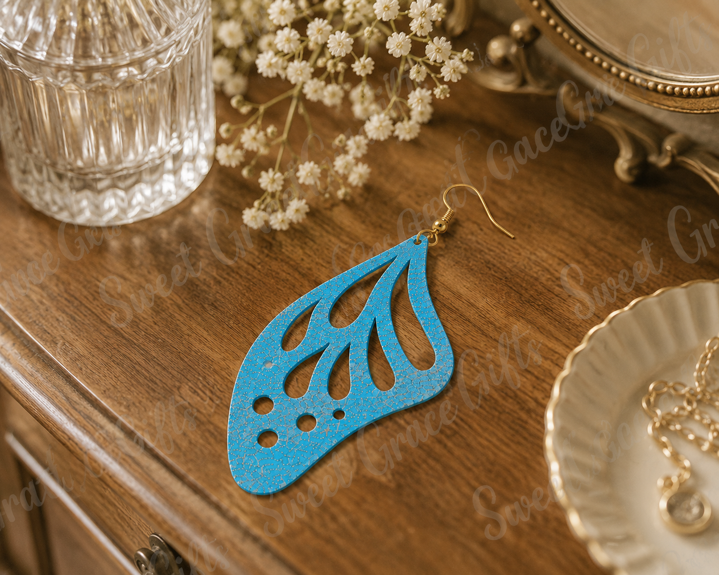 🦋 Turquoise Butterfly Wing Earrings | Laser Cut Dangle Earrings | Boho Statement Jewelry | Lightweight Butterfly Earrings
