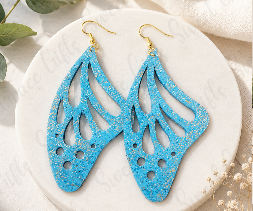 🦋 Turquoise Butterfly Wing Earrings | Laser Cut Dangle Earrings | Boho Statement Jewelry | Lightweight Butterfly Earrings