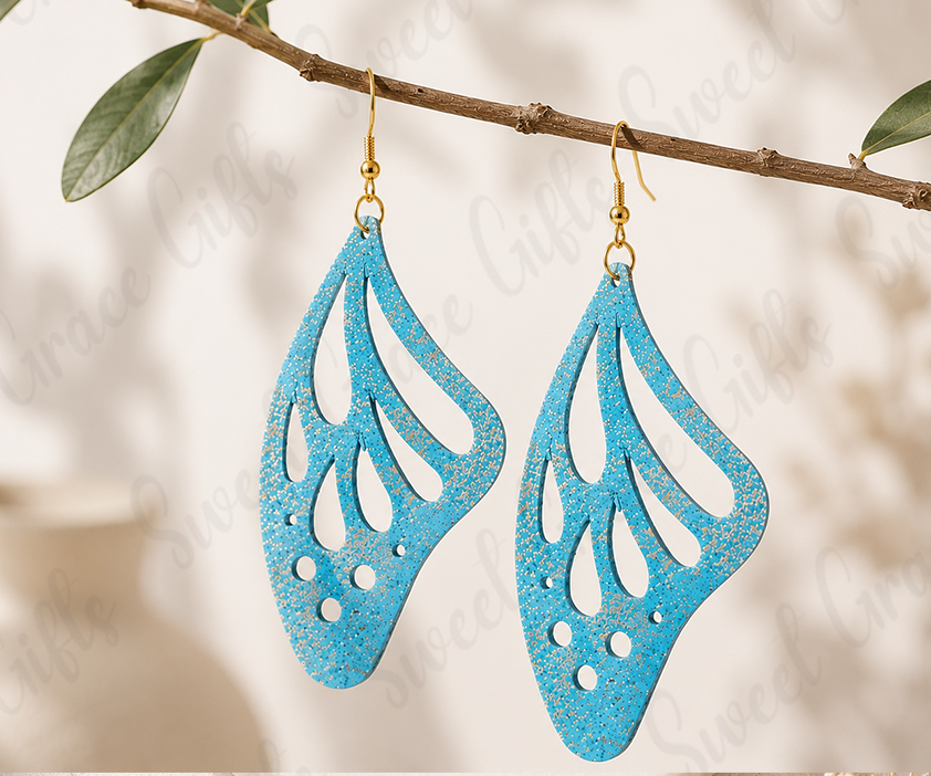 🦋 Turquoise Butterfly Wing Earrings | Laser Cut Dangle Earrings | Boho Statement Jewelry | Lightweight Butterfly Earrings