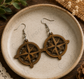 Compass Rose Wooden Earrings | Nautical Compass Dangle Earrings | Adventure Travel Jewelry | Beach Lover Gift for Women