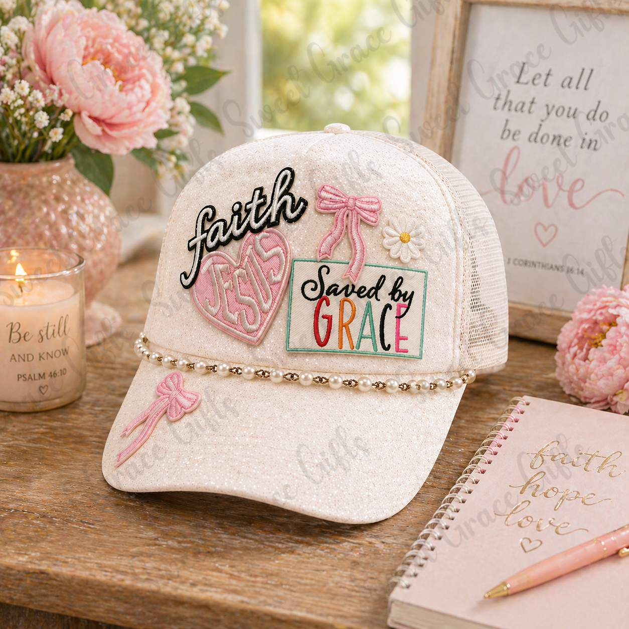 Saved By Grace Trucker Hat, Faith Patch Hat, Christian Baseball Cap, Jesus Girly Hat, Boutique Mesh Snapback, Inspirational Hat