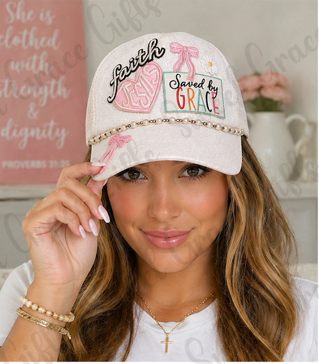 Saved By Grace Trucker Hat, Faith Patch Hat, Christian Baseball Cap, Jesus Girly Hat, Boutique Mesh Snapback, Inspirational Hat