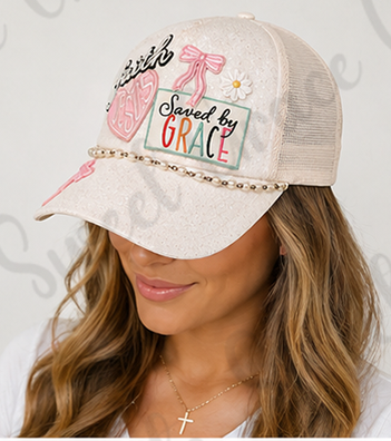 Saved By Grace Trucker Hat, Faith Patch Hat, Christian Baseball Cap, Jesus Girly Hat, Boutique Mesh Snapback, Inspirational Hat