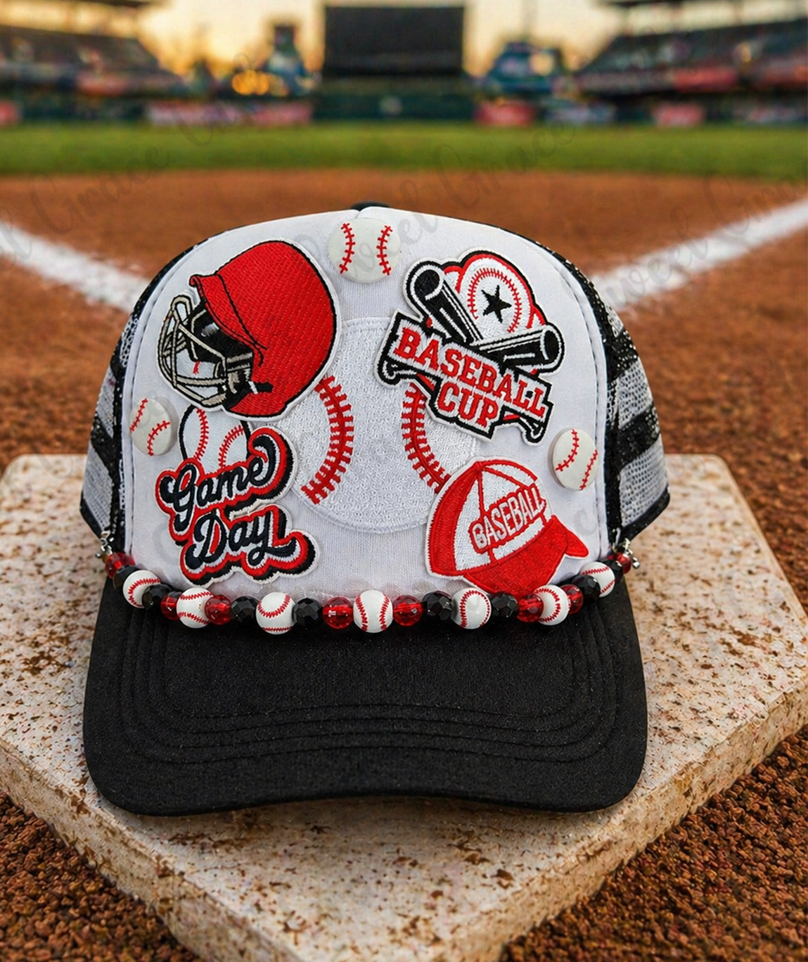 Baseball Game Day Trucker Hat, Baseball Mom Hat, Beaded Baseball Cap, Cute Sports Hat, Baseball Patch Hat, Custom Team Spirit Hat for Women