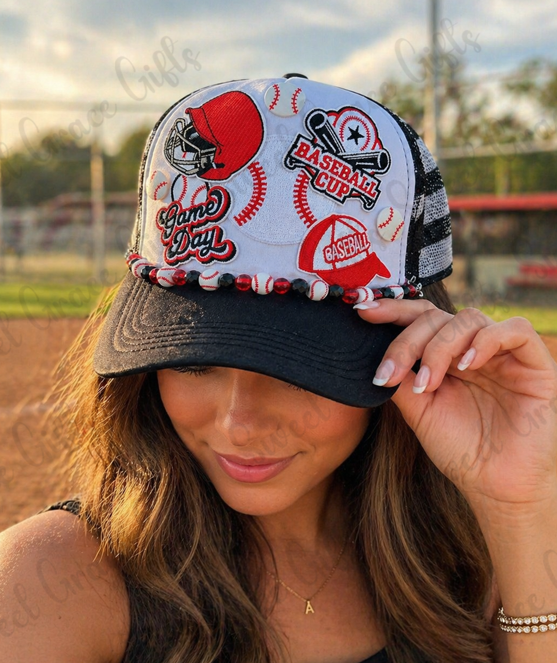 Baseball Game Day Trucker Hat, Baseball Mom Hat, Beaded Baseball Cap, Cute Sports Hat, Baseball Patch Hat, Custom Team Spirit Hat for Women