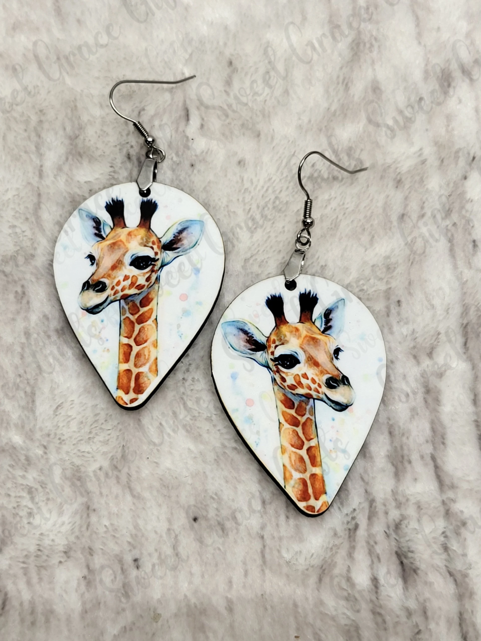 Giraffe Earrings, Sublimated Teardrop Jewelry, Animal Lover Gift