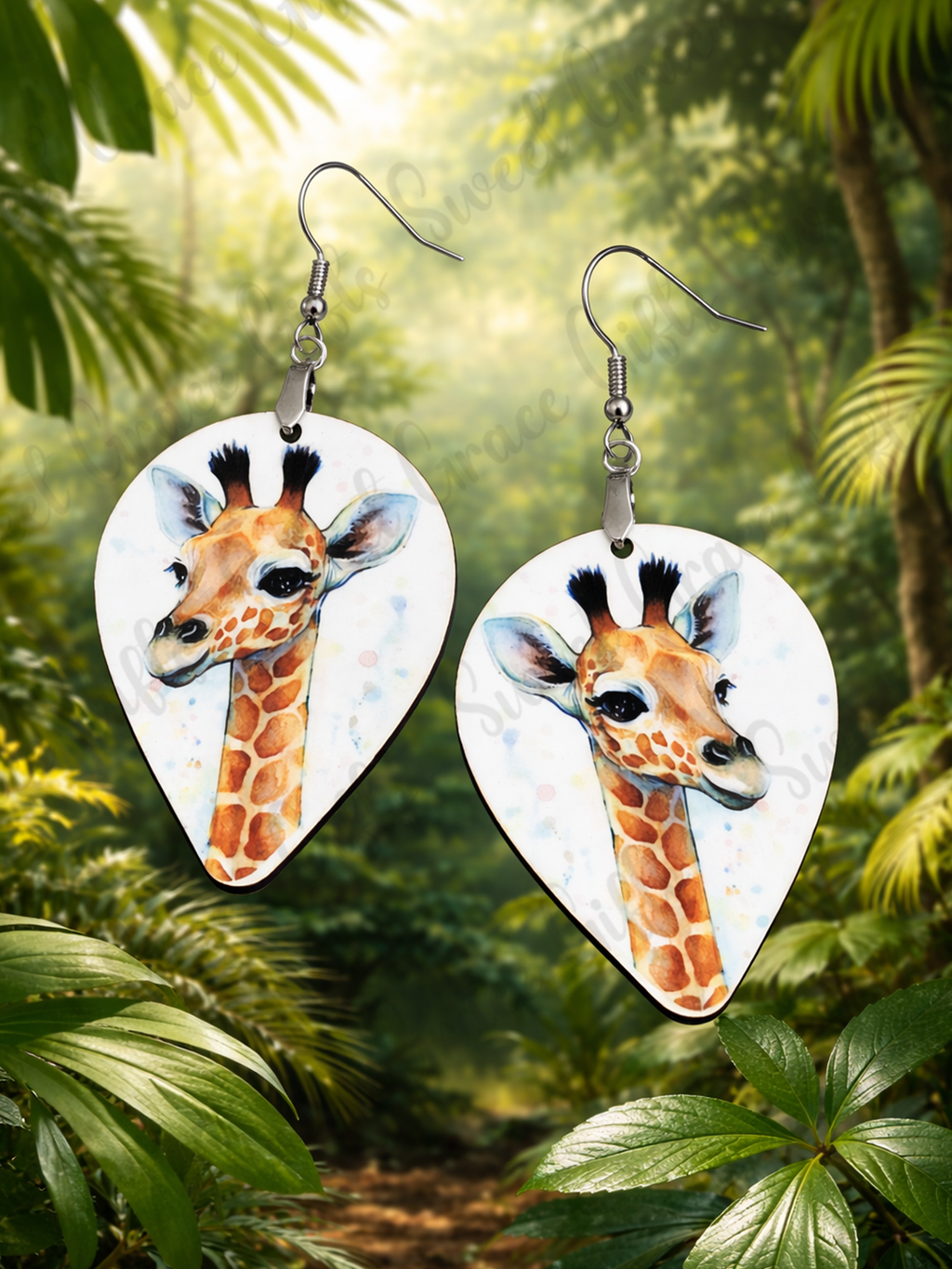 Giraffe Earrings, Sublimated Teardrop Jewelry, Animal Lover Gift