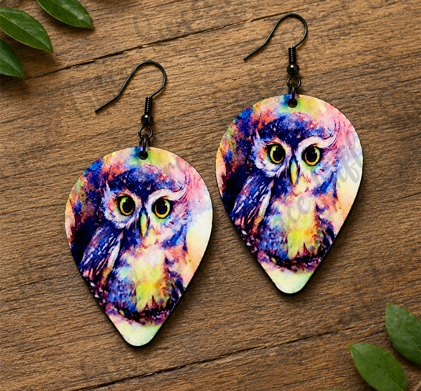 Watercolor Owl Teardrop Earrings | Owl Lover Gift | Colorful Bird Dangle Earrings | Nature Wildlife Jewelry for Women