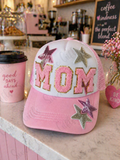 Pink MOM Trucker Hat, Cute Mom Baseball Cap, Sequin Star Patch Hat, Girly Mesh Snapback, Boutique Mama Hat, Mother’s Day Gift