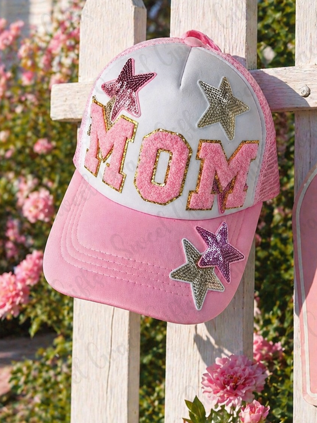 Pink MOM Trucker Hat, Cute Mom Baseball Cap, Sequin Star Patch Hat, Girly Mesh Snapback, Boutique Mama Hat, Mother’s Day Gift