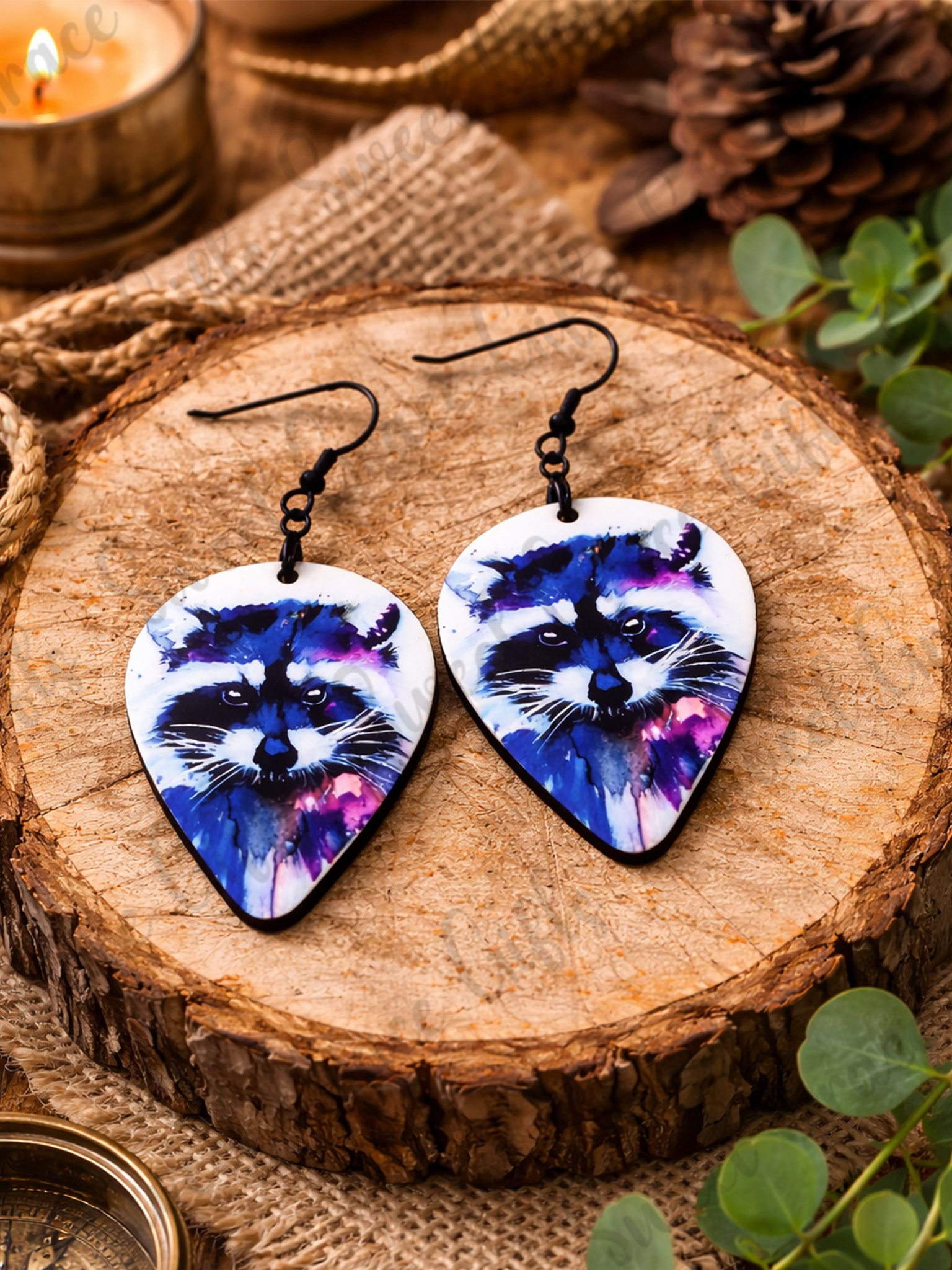 Watercolor Raccoon Teardrop Earrings | Handmade Woodland Animal Earrings | Lightweight Boho Jewelry
