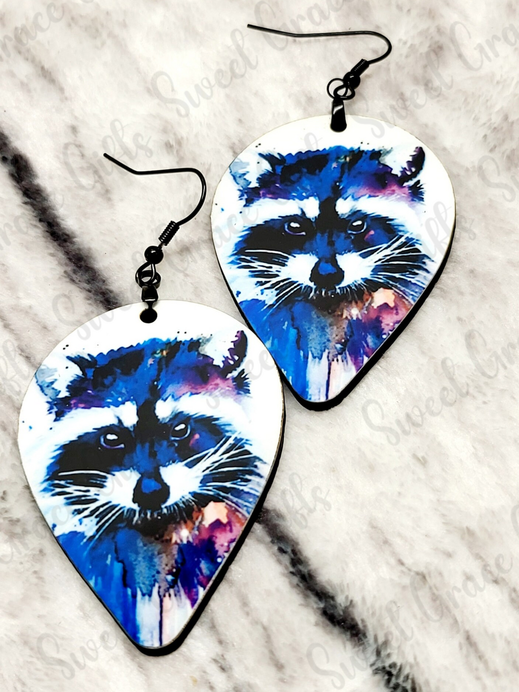 Watercolor Raccoon Teardrop Earrings | Handmade Woodland Animal Earrings | Lightweight Boho Jewelry