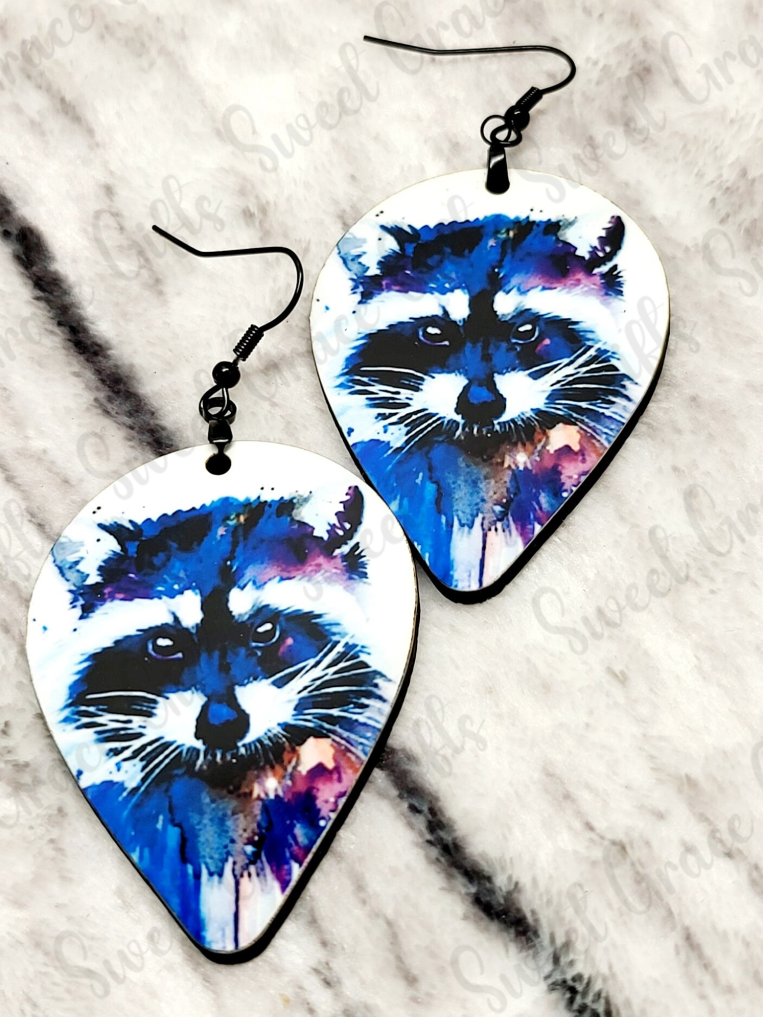 Watercolor Raccoon Teardrop Earrings | Handmade Woodland Animal Earrings | Lightweight Boho Jewelry