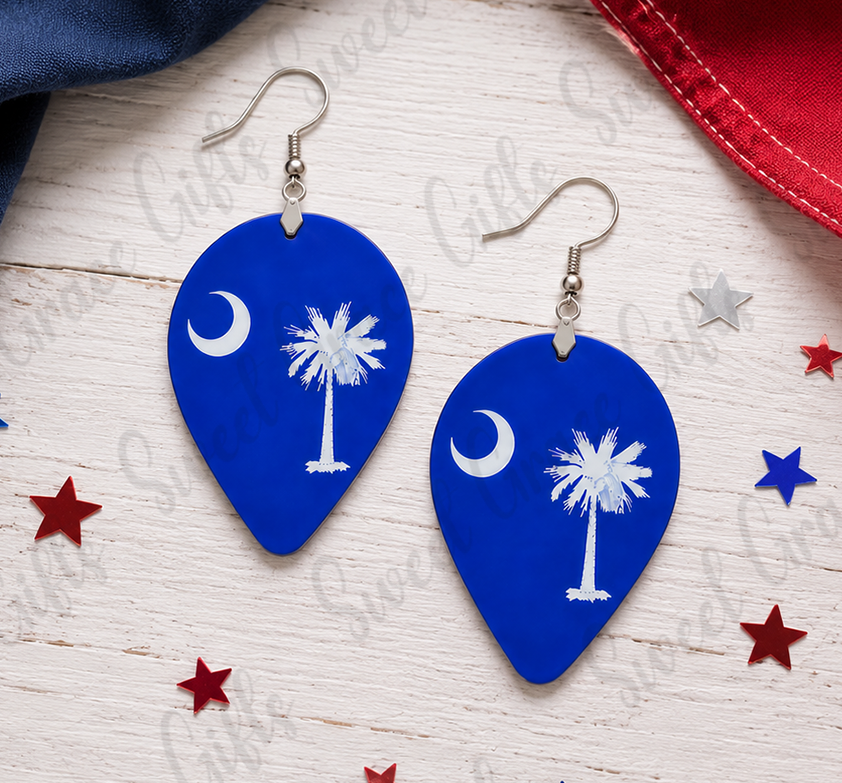 🌴 South Carolina Flag Earrings | Palmetto Tree Teardrop Earrings | SC State Pride Jewelry | South Carolina Gift for Women