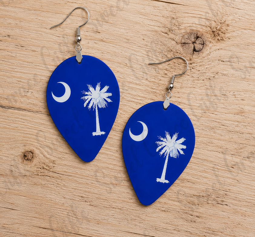 🌴 South Carolina Flag Earrings | Palmetto Tree Teardrop Earrings | SC State Pride Jewelry | South Carolina Gift for Women