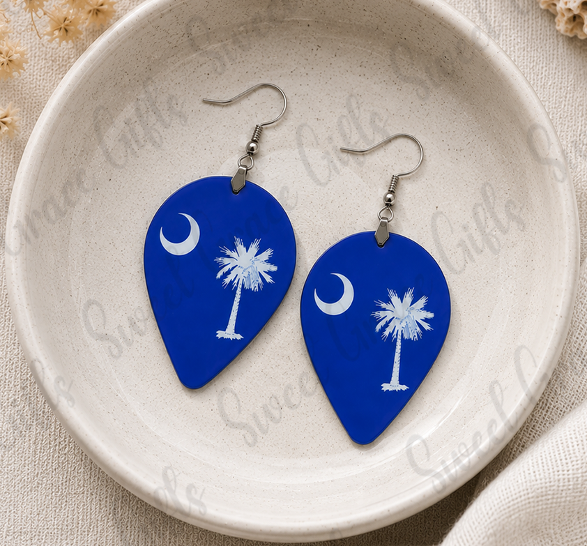 🌴 South Carolina Flag Earrings | Palmetto Tree Teardrop Earrings | SC State Pride Jewelry | South Carolina Gift for Women
