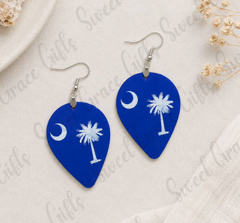 🌴 South Carolina Flag Earrings | Palmetto Tree Teardrop Earrings | SC State Pride Jewelry | South Carolina Gift for Women