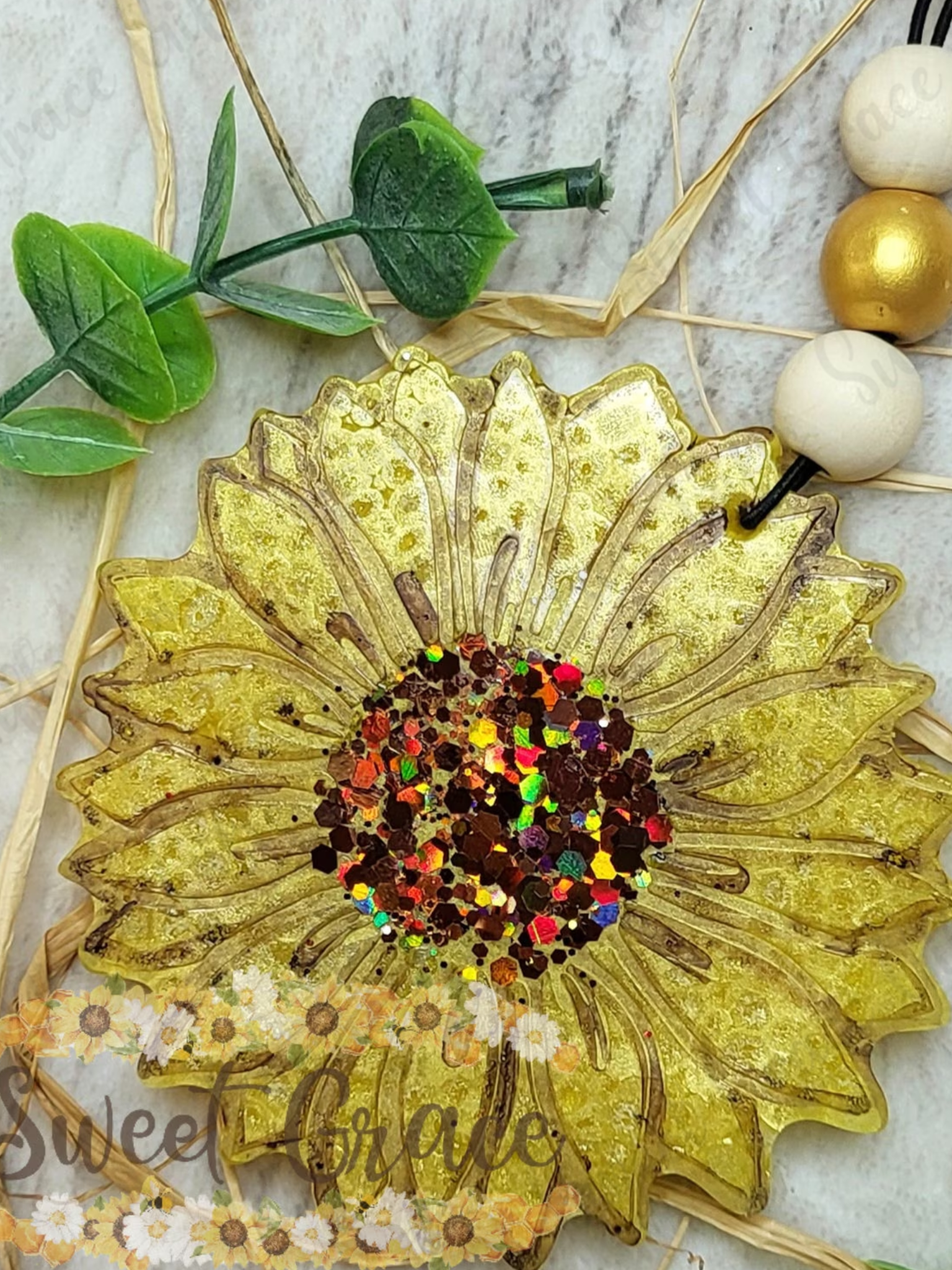 Sunflower Freshie Car Air Freshener, Handmade Aroma Bead Freshie, Car Charm, Cute Car Accessories, Long Lasting Scent Gif