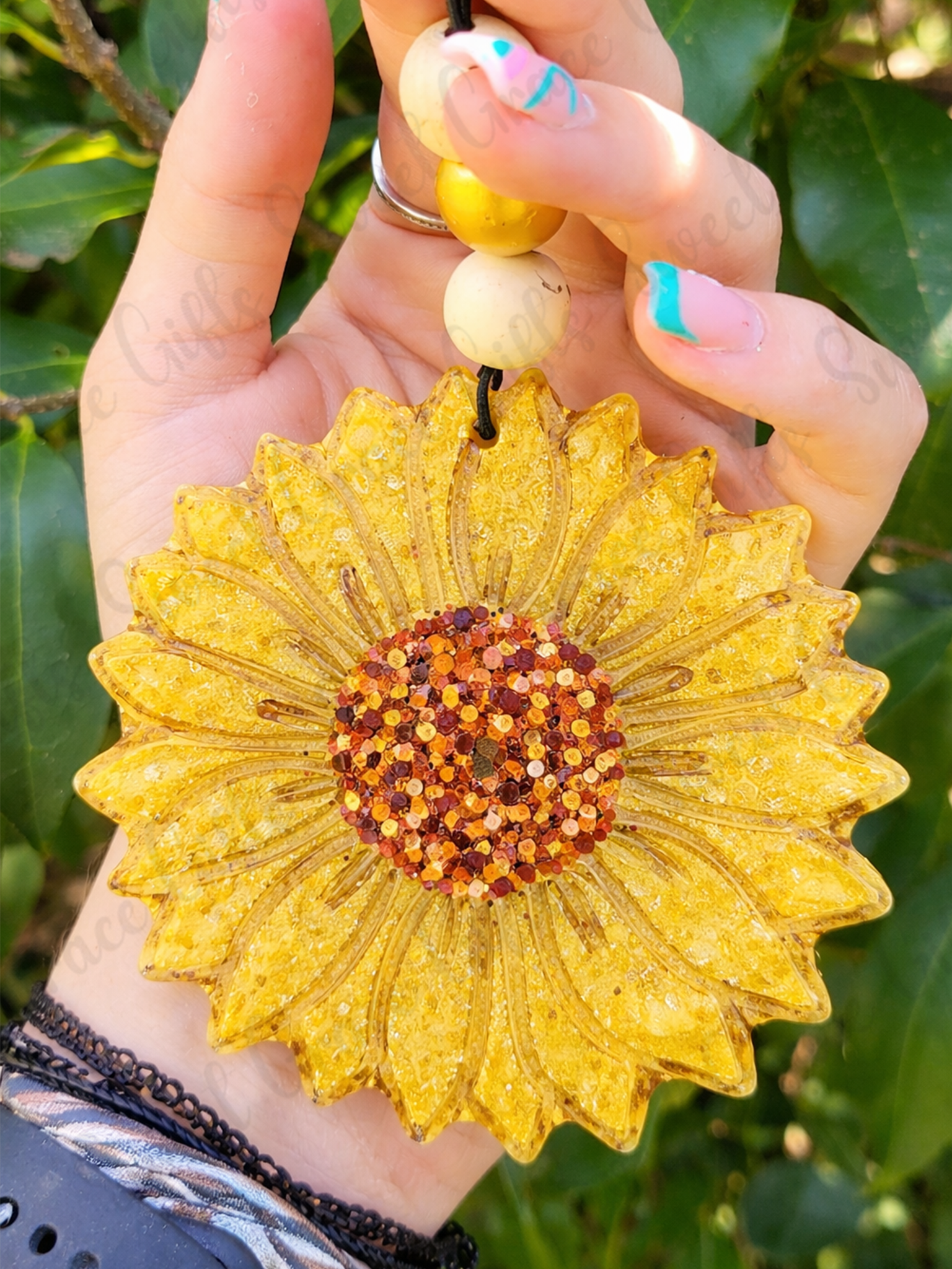 Sunflower Freshie Car Air Freshener, Handmade Aroma Bead Freshie, Car Charm, Cute Car Accessories, Long Lasting Scent Gif