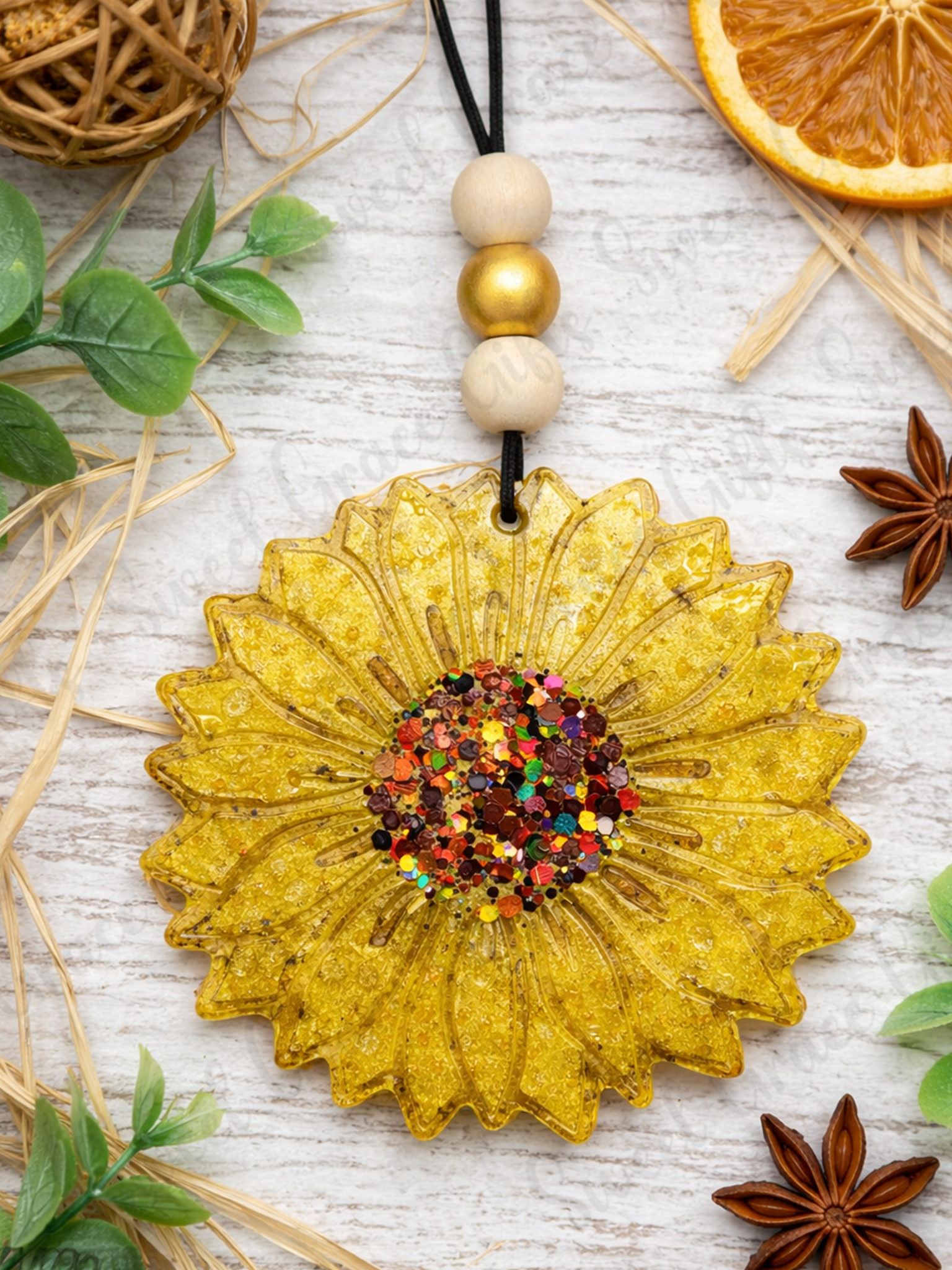 Sunflower Freshie Car Air Freshener, Handmade Aroma Bead Freshie, Car Charm, Cute Car Accessories, Long Lasting Scent Gif