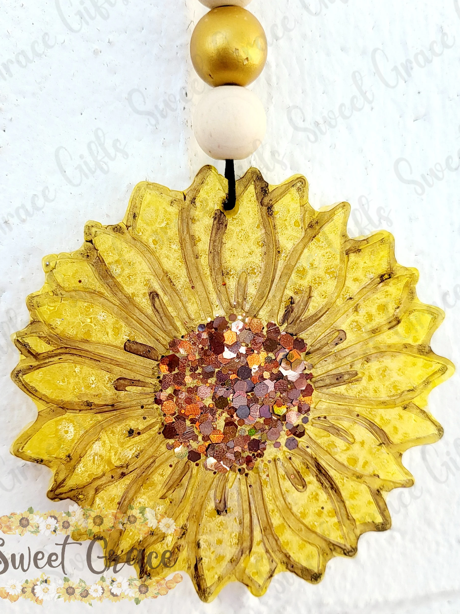 Sunflower Freshie Car Air Freshener, Handmade Aroma Bead Freshie, Car Charm, Cute Car Accessories, Long Lasting Scent Gif