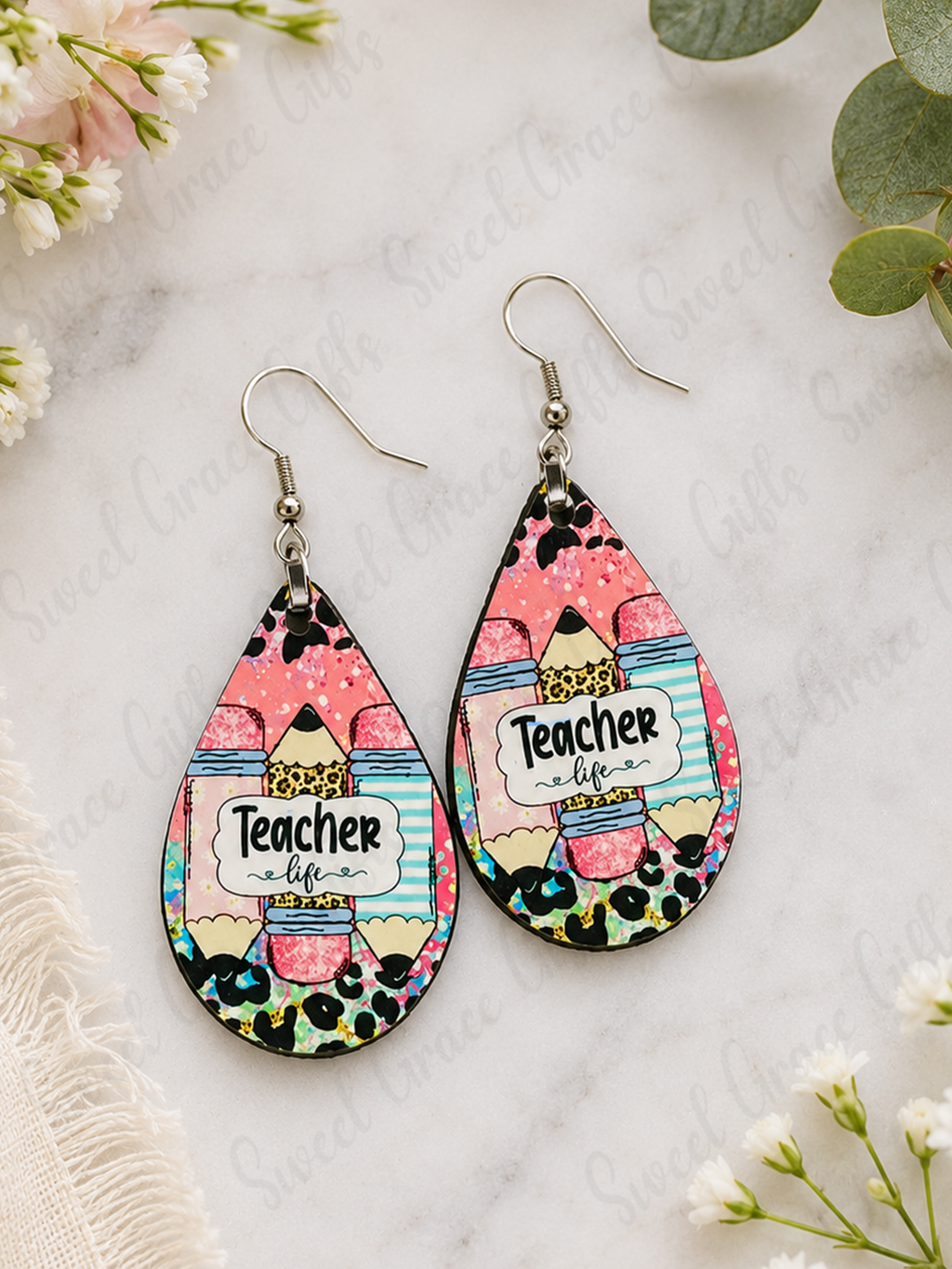 Teacher Life Pencil Teardrop Earrings | Teacher Appreciation Gift | Cute School Earrings | Back to School Teacher Jewelry