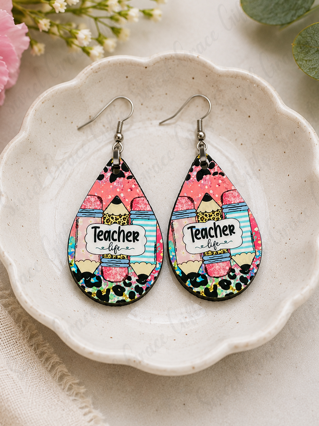 Teacher Life Pencil Teardrop Earrings | Teacher Appreciation Gift | Cute School Earrings | Back to School Teacher Jewelry
