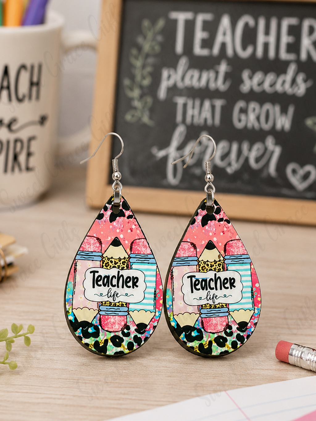 Teacher Life Pencil Teardrop Earrings | Teacher Appreciation Gift | Cute School Earrings | Back to School Teacher Jewelry