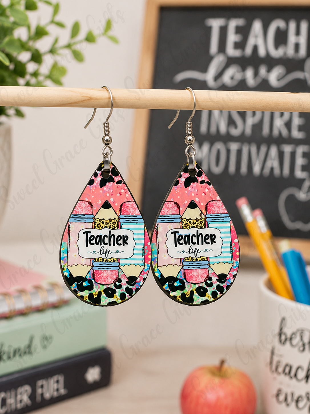 Teacher Life Pencil Teardrop Earrings | Teacher Appreciation Gift | Cute School Earrings | Back to School Teacher Jewelry
