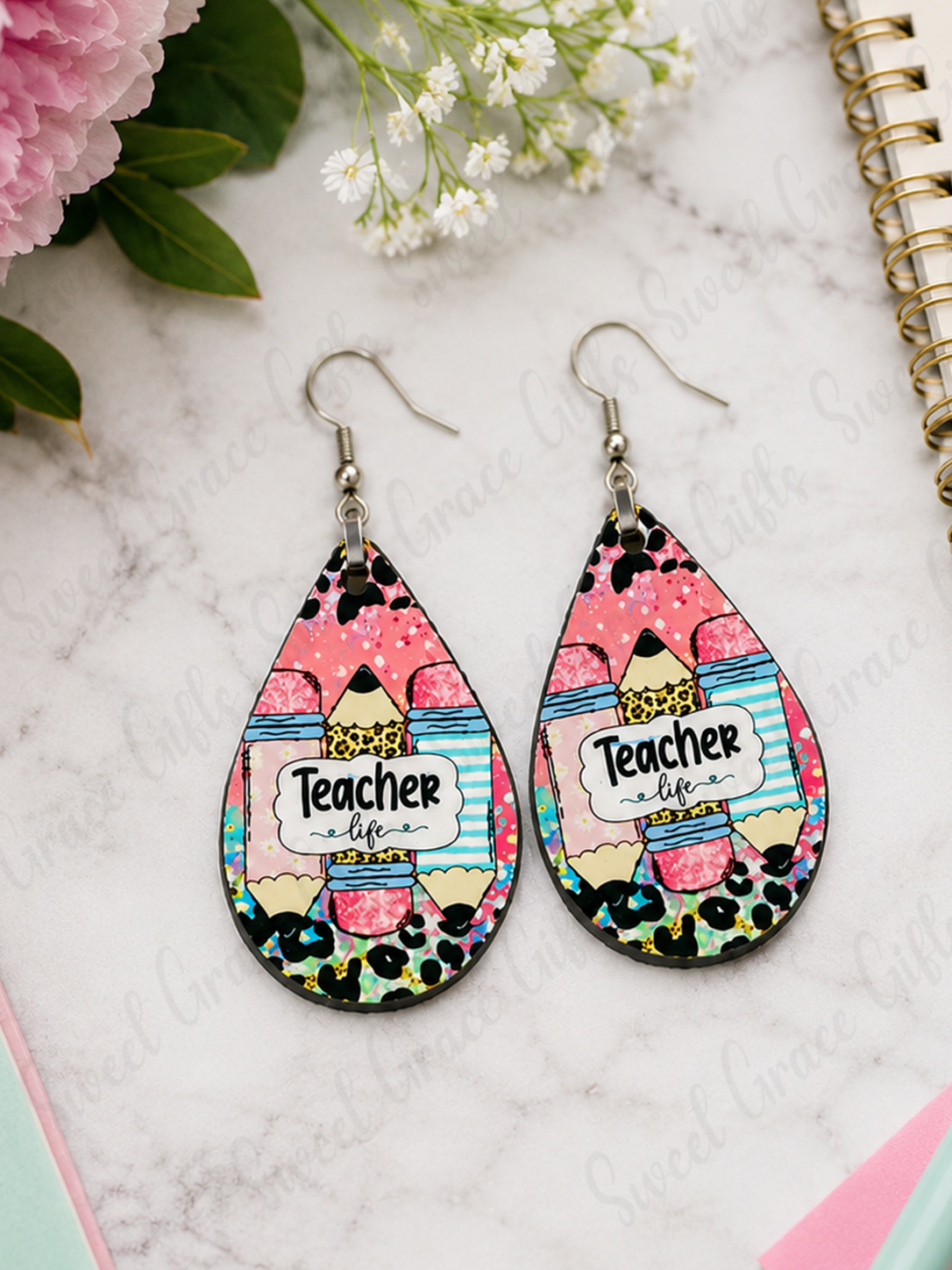 Teacher Life Pencil Teardrop Earrings | Teacher Appreciation Gift | Cute School Earrings | Back to School Teacher Jewelry