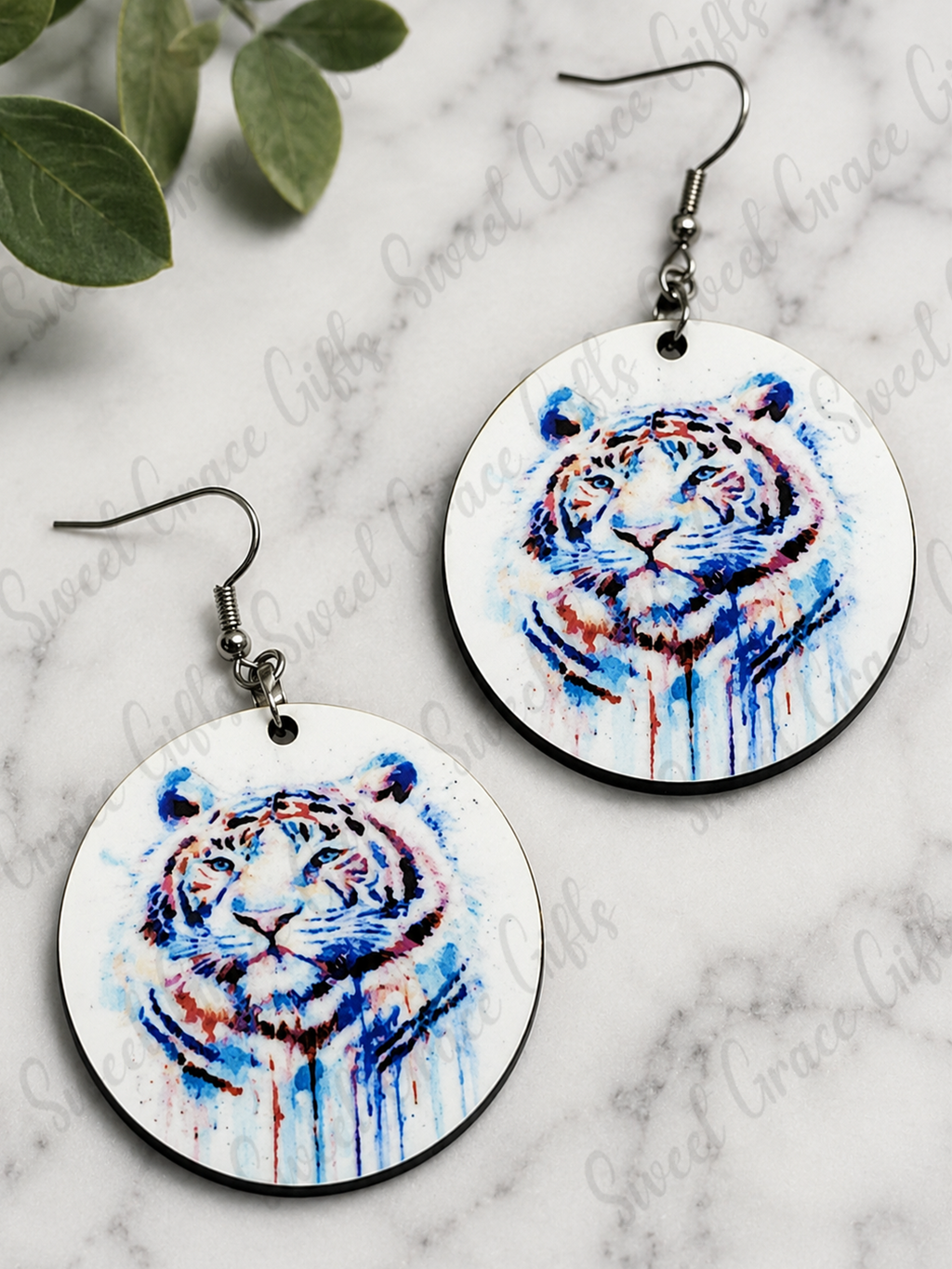 Watercolor Tiger Circle Earrings | Tiger Lover Gift | Wildlife Animal Dangle Earrings | Lightweight Statement Jewelry