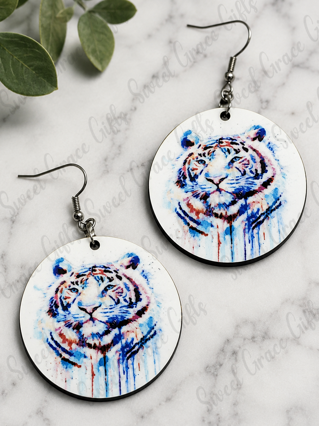 Watercolor Tiger Circle Earrings | Tiger Lover Gift | Wildlife Animal Dangle Earrings | Lightweight Statement Jewelry